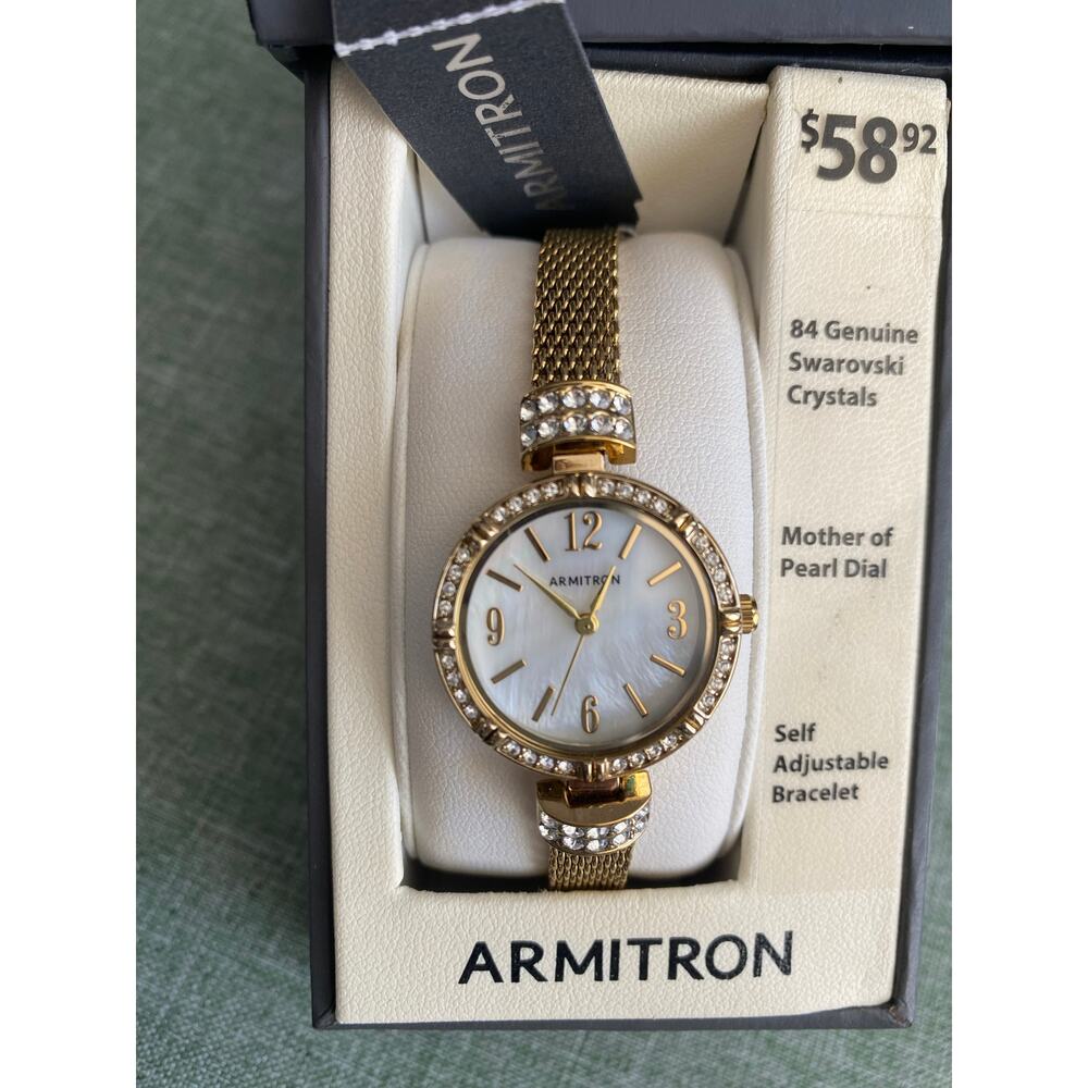 Armitron Women's Swarovski Crystal Accented Gold-Tone Mesh Watch